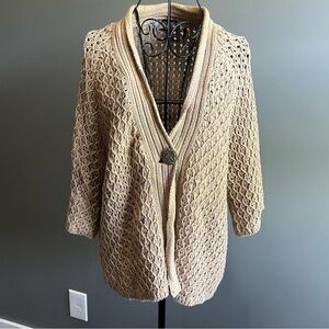 Liz Claiborne Beige Cardigan Lightweight With Gold Button Detail Size XLarge